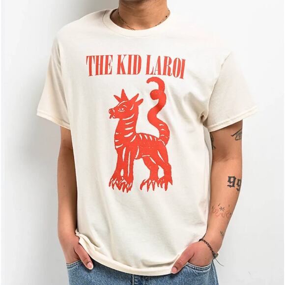 The Kid Laroi Size Small Tee Shirt NEW Short Sleeve Cream Red Sketch - Picture 1 of 3